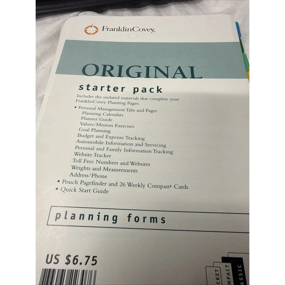 Franklin Covey BLACK  7 large Ring Binder Planner Faux Leather Inserts Guide Tab